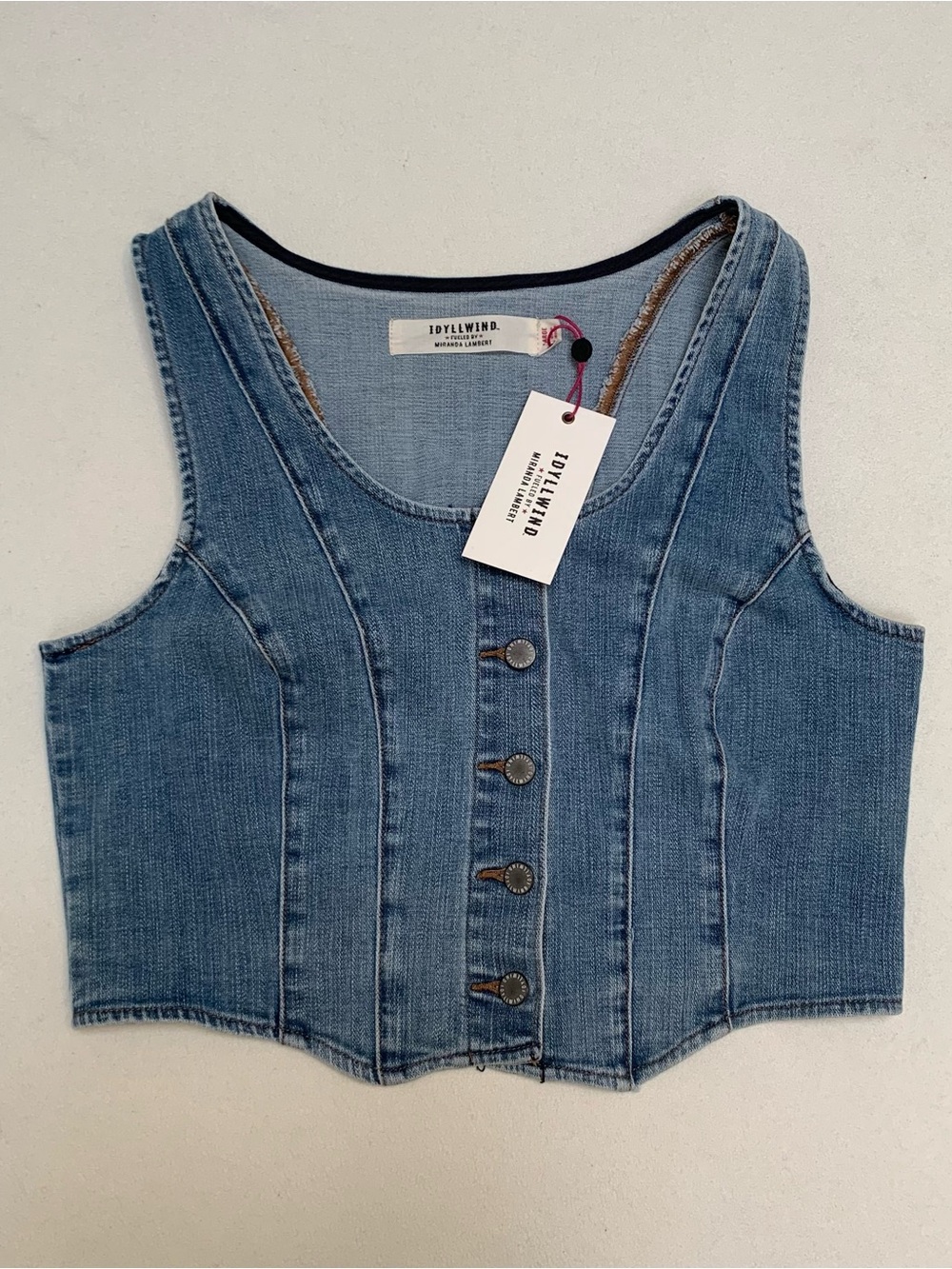 Miranda Lambert Idyllwind NWT Ivywood Denim Vest Sleeveless Top Sz L MSRP: $59